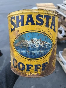 Frühe Vintage Shasta Kaffeedose Dose 4 Pfund Keywind San Francisco Berg Grafik - Bild 1 von 9