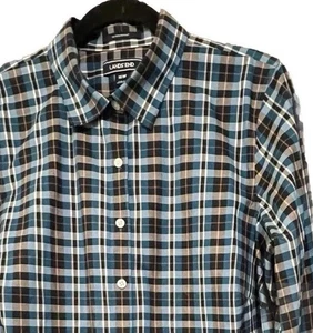 Lands End Shirt Womens Size 16W Button Up Blouse Top Plaid Supima Cotton - Picture 1 of 8