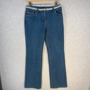 INC Stretch Women's Blue Denim Jeans Pants Size 4 Bootcut Crystal Stud Belt - Picture 1 of 10