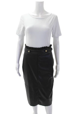Zara Womens Vegan Leather Ruffle Detail Zip Back Skirt Black Size Medium - Image 1 of 4
