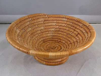Vintage Native American Coiled Seagrass Vintage Basket Bowl with Pedestal 7" - Image 1 of 4