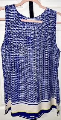 Top Violet & Claire Sin Mangas Azul Geométrico Cuello en V Talla Grande Foto 1 de 4