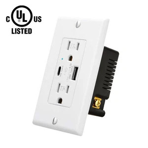 Toma de pared USB 4.2A puertos tipo C y tipo A 15 amperios receptáculo TR UL para iPhone - Imagen 1 de 12