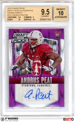 POP 1: Andrus Peat RC BGS 9.5 w 10 AU: 2015 Panini Prizm DP Purple Gisto /99 - Image 1 of 3