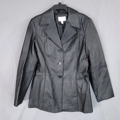 Chaqueta de cuero para mujer Worthington forrada manga larga negra talla L Foto 1 de 4