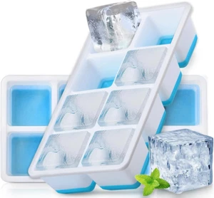 Large Ice Cube Molds, 2 Pack Silicone Large Square Ice Cube Trays with Lids BPA - Picture 1 of 12
