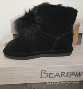 BEARPAW schwarze Stiefel Libby/Liv Wildleder Lammfell & Wolle Bommel Größe wählbar - Bild 1 von 8