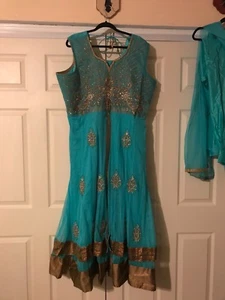 Designer Bridal Heavy Stone Work Net Teal Salwar Kameez Anarkali Churidar 54 - Picture 1 of 6