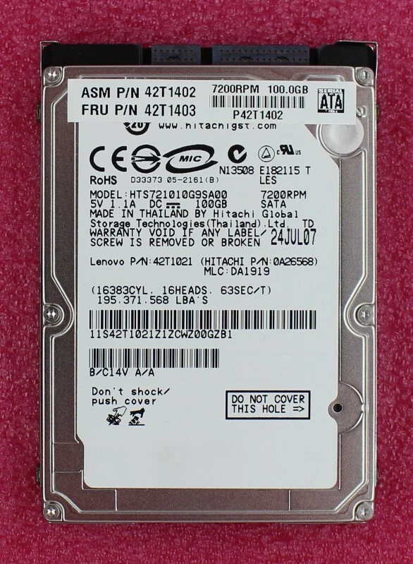 42T1403 - IBM 100Gb 7200RPM 2.5 inch SATA Hard Disk Drive - Image 1 of 1