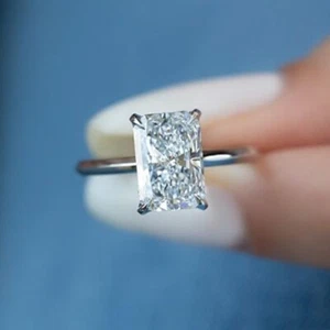 Anello Matrimonio Nascosto Moissanite Halo 2.60 CTW Taglio Radiante Placcato Oro Bianco 14k - Foto 1 di 8