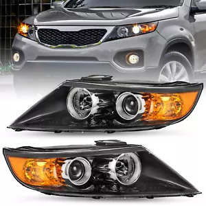 For 2011 2012 2013 Kia Sorento Halogen Black Amber L+R Pairs Headlight assembly - Picture 1 of 6