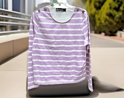 Nuevo sin etiquetas New York & Co Lila Púrpura Rayas Manga Larga Hombro Botones Top-Talla Pequeña Foto 1 de 4