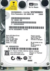 Western Digital 250GB WD2500BMVV-11A1PS0 Dcm : Hhntjabb - Afbeelding 1 van 1