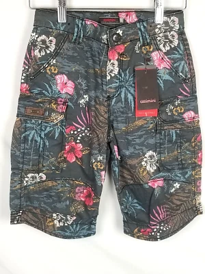 Catimini Boys Tropical Floral Print Navy Straight Bermuda Logo Shorts Size 8A - Image 1 of 4