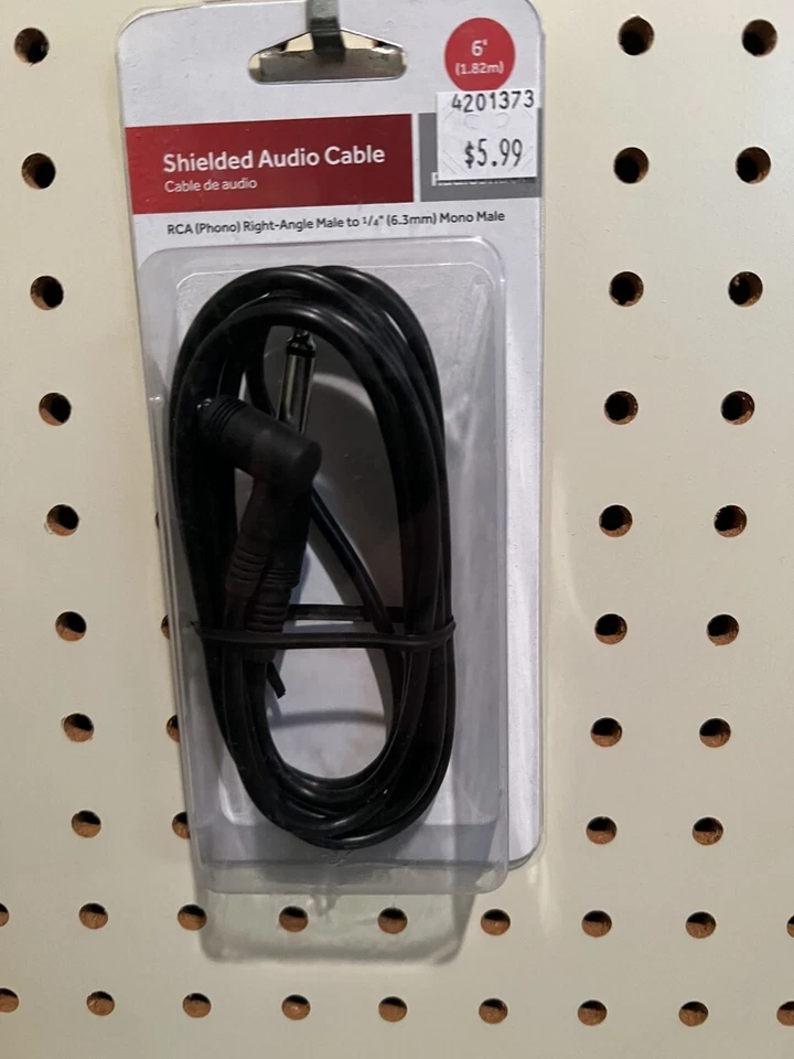 2 6 Ft RadioShack Shielded Audio Cable RCA Right Angle Male to 6.3mm Mono Male - Image 1 of 1