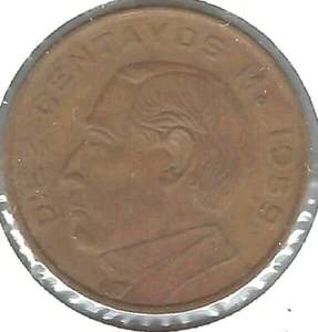 1959 Mexico Circulated Ten Centavo Coin - Picture 1 of 2