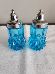 VINTAGE AQUA BLUE GLASS SALT & PEPPER SHAKERS - Picture 1 of 4
