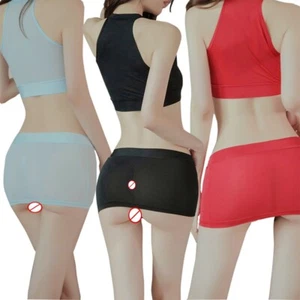 Womens Mini Skirt See Through Sexy Short Soft Solid Color Cocktail Lingerie - Picture 1 of 37
