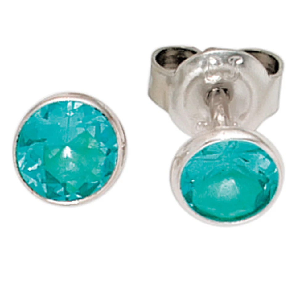 Stecker Ohrstecker mit Zirkonia türkis rund 925 Silber Ohrschmuck Damen - Bild 1 von 1
