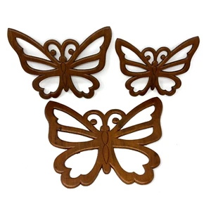 Juego de 3 mariposas caladas de madera talladas a mano vintage decoración de diferentes tamaños - Imagen 1 de 8