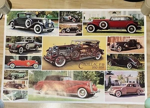 PÓSTER DE PARED TRIMESTRAL DE AUTOMÓVILES CADILLAC V-16 1930-39 vintage década de 1980 24x36 - Imagen 1 de 5