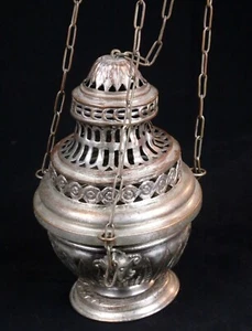 WEIHRAUCHSCHWENKER KUPFER VERSILBERT WIDDER KÖPFE ORNAMENTE NEOBAROCK 19. JH. - Picture 1 of 12