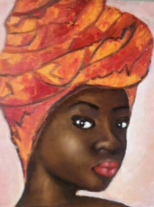 Schwarze Frau Original Ölgemälde Afroamerikanerin Frau Portrait 100% Handarbeit - Bild 1 von 3