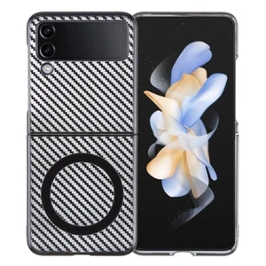For Samsung Galaxy Z Flip4 6D Plated Carbon Fiber Clear Magsafe PC Phone Case - Photo 1 sur 2