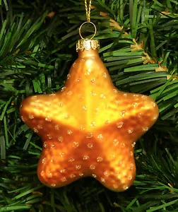 HAND BLOWN GLASS STARFISH SEASHELL COASTAL NAUTICAL CHRISTMAS TREE ORNAMENT - Picture 1 of 2