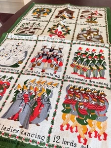 Ulster Christmas Carol 12 Days Of Christmas Irish Linen Tea Towel Vintage NWOT - Picture 1 of 9
