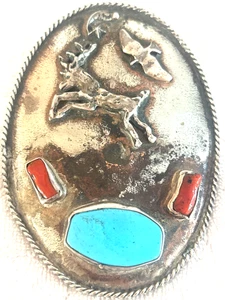 Vintage Navajo Hirsch Vogel Türkis Koralle - Bild 1 von 8