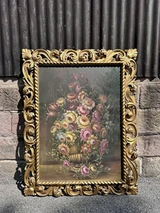 Blumengemälde Rokoko 19. Jahrhundert mit geschnitztem vergoldetem Holzrahmen. Italienisch. um 1890 - Bild 1 von 9