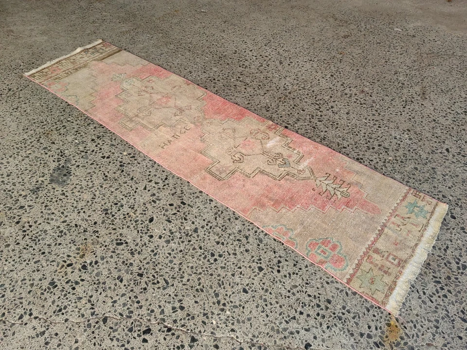 2.1x8.5 ft Vintage Rug Wool Runner Antique boho Anatolian Handmade Turkish Rug - Image 1 of 4