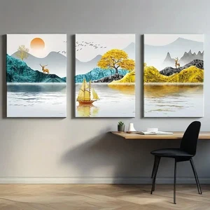 3pcs Abstract Landscape with Serene Water  Metal Print Ready to Hang Art - Bild 1 von 7