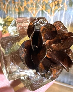 Jan Barboglio Glass iron ROSE 🌹Figure Signed IRON Retired HAND BLOWN 3" RETIRED - Picture 1 of 21