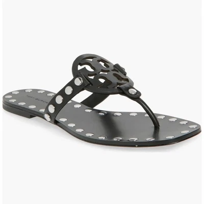 Sandalias de Tanga Tory Burch Talla 10.5 Cuero Negro Tachonado Miller Chanclas Foto 1 de 4