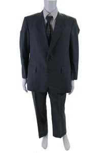 Hickey Freeman Mens Striped Flat Front Button Blazer Pants Suit Gray Size EUR 38 - Picture 1 of 9
