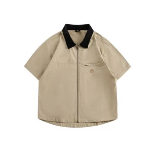 Vintage Style Summer New Retro Embroidery Loose Workwear Short-sleeved Shirt Men - Picture 1 of 25