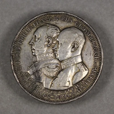 1915 A Mecklenburg Schwerin German States Silver 3 Mark Commemorative - Image 1 of 2