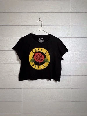 Guns N Roses Crop Top Black Womens T-Shirt Tee 100% Cotton Size Large Cropped - Image 1 of 4