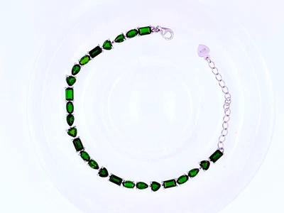 Pulsera genuina de plata esterlina 925 con diopsido tamaño 7,87 inc/20 cm caja certificado Foto 1 de 3