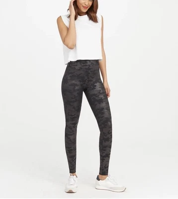 SPANX Black Faux Leather Camo Luxury Leggings Large Women - Image 1 of 4