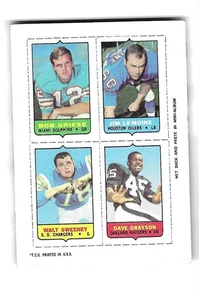 1969 Topps football 4 in 1 minicards Bob Griese Miami Dolphins LeMoine Sweeney - Picture 1 of 2