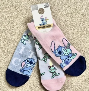 New Ladies Girls Disneys Lilo&Stitch 3 pack Novelty Trainer Socks One Size - Picture 1 of 3