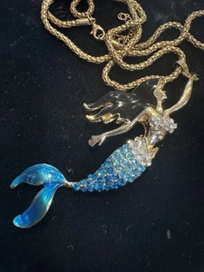 Betsey Johnson Articulated Mermaid Charm Necklace with 30" Chain - Picture 1 of 4