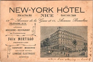 Nice France New York Hotel circa 1919 Postcard size D806 - Picture 1 of 2