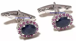 Natural Ruby & Sapphire Gemstones with 925 Sterling Silver Cufflinks for men's - Picture 1 of 3