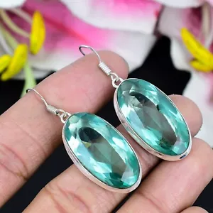 Pendiente de plata esterlina 925 hecho a mano con piedras preciosas de apatita Aqua Gif para ella - 1,5" - Imagen 1 de 5