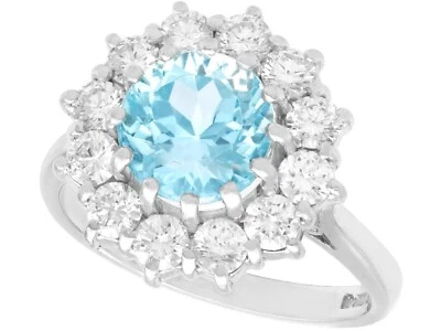 Anillo Vintage de Topacio de 2,60 quilates y Diamante de Oro Blanco de 18 quilates Talla N 1/2 Foto 1 de 4