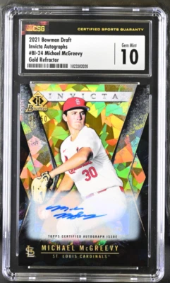 Michael McGreevy 2021 Bowman Draft Invicta Auto Gold Refractor /50 CSG CGC 10  - Image 1 of 2